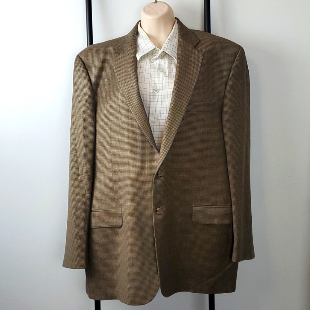 Burberry Blazer 44R Brown Silk Wool Two Button Timeless Luxury Jacket